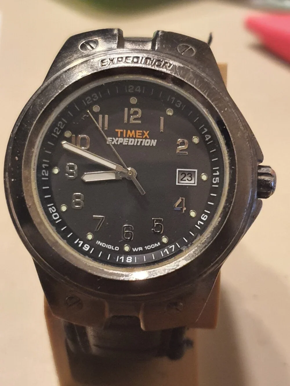 10/$20 Timex Indiglo Expedition Gunmetal Grey Leather Men's Watch w/Date